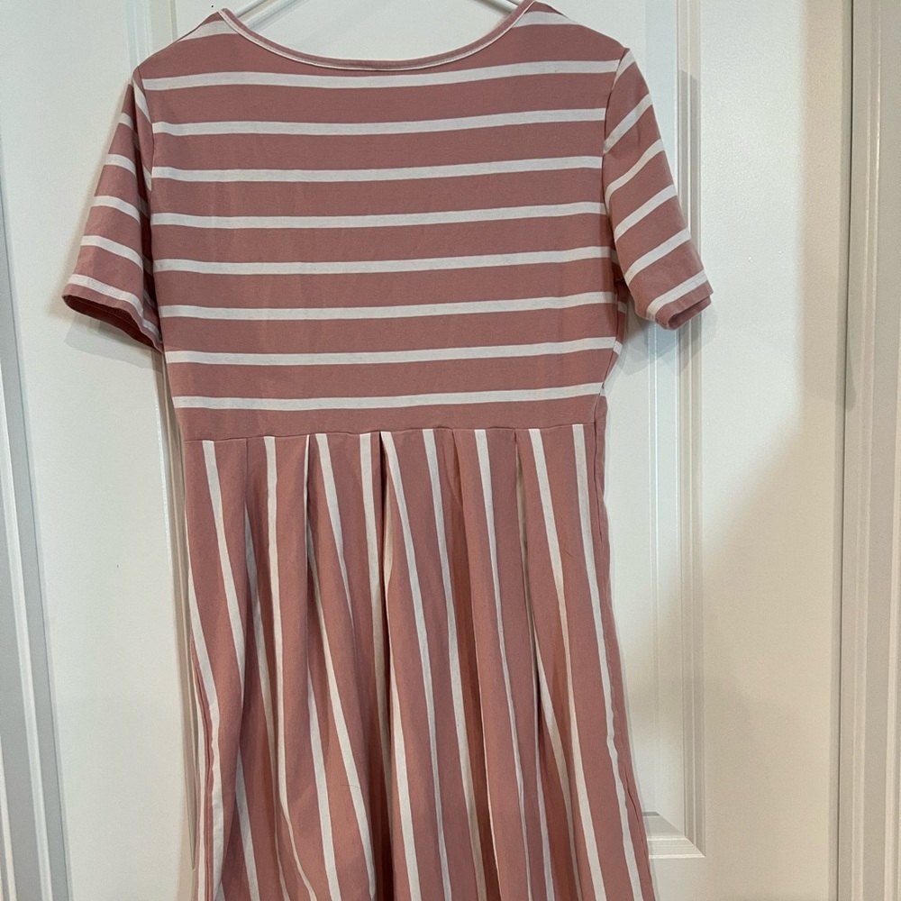 Pink and white stripped maternity dress